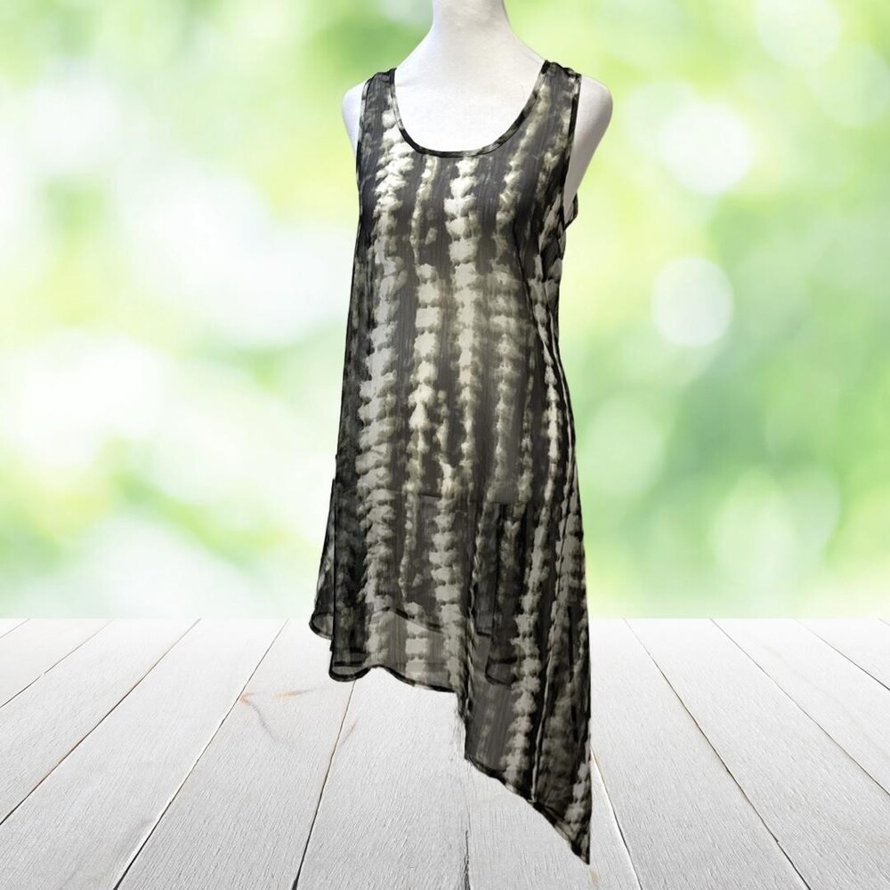 Vintage Y2K Shibori Tie Dye Silk Dress Asymmetric Sheer Boho YA LOS ANGELES Sz S